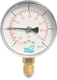 Manometer mit ¼" Messing Anschluss Unten, Anzeigebereich  0 - 4 bar, Gehäuse 63 mm